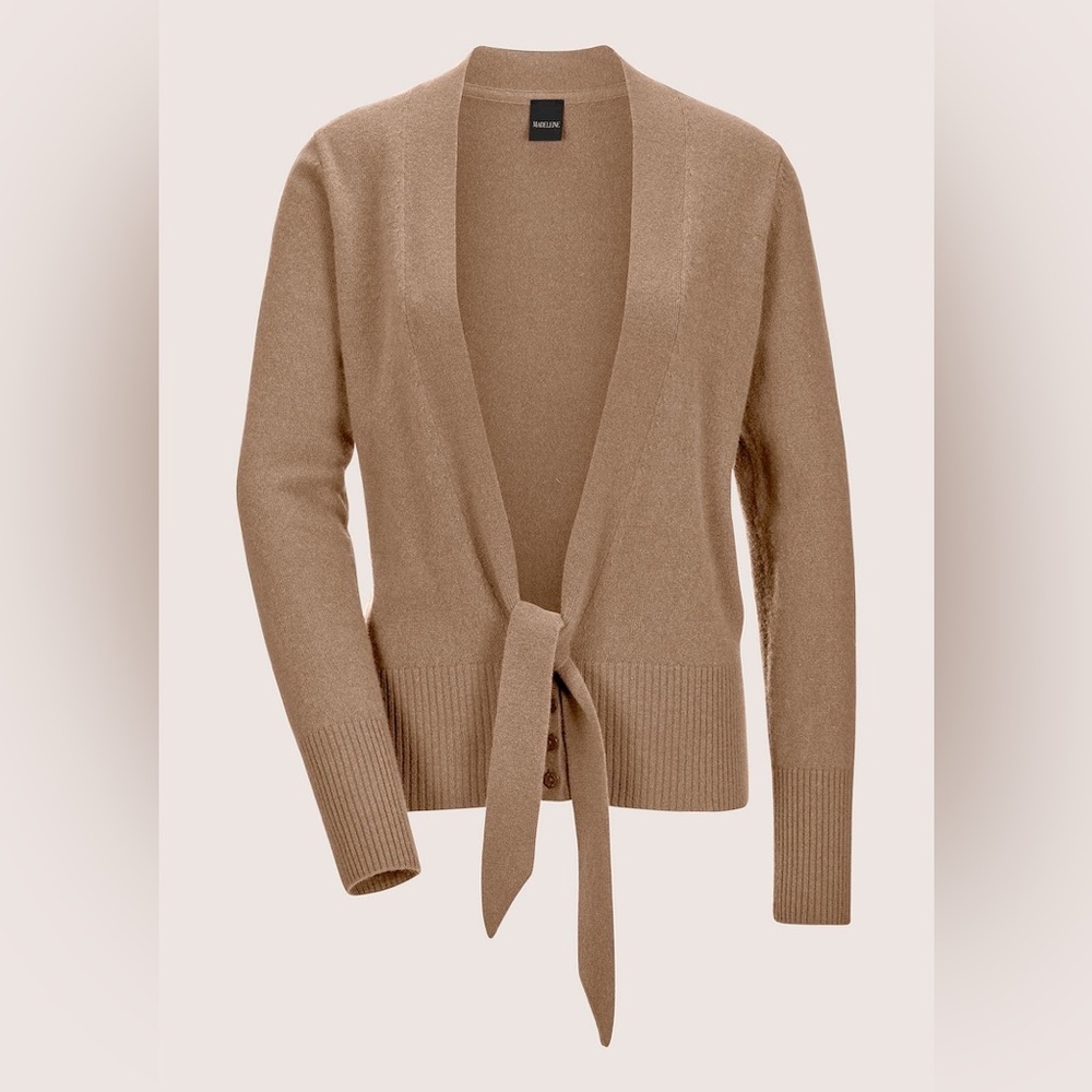 Elegant Tan Tie-Front Cardigan Sweater
